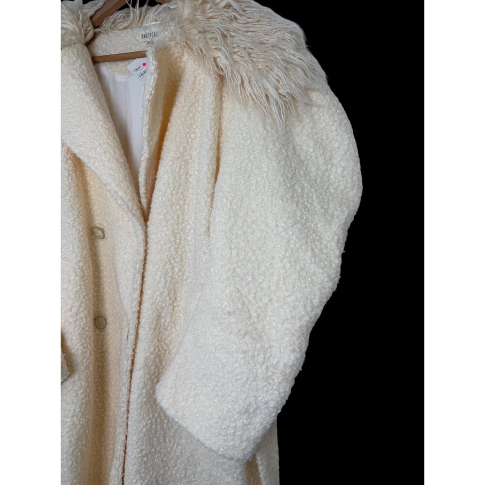 NWT Ghospell Cream Tape Bouclé Teddy Coat With Faux Fur Collar & Belted Waist Sz - Picture 4 of 13